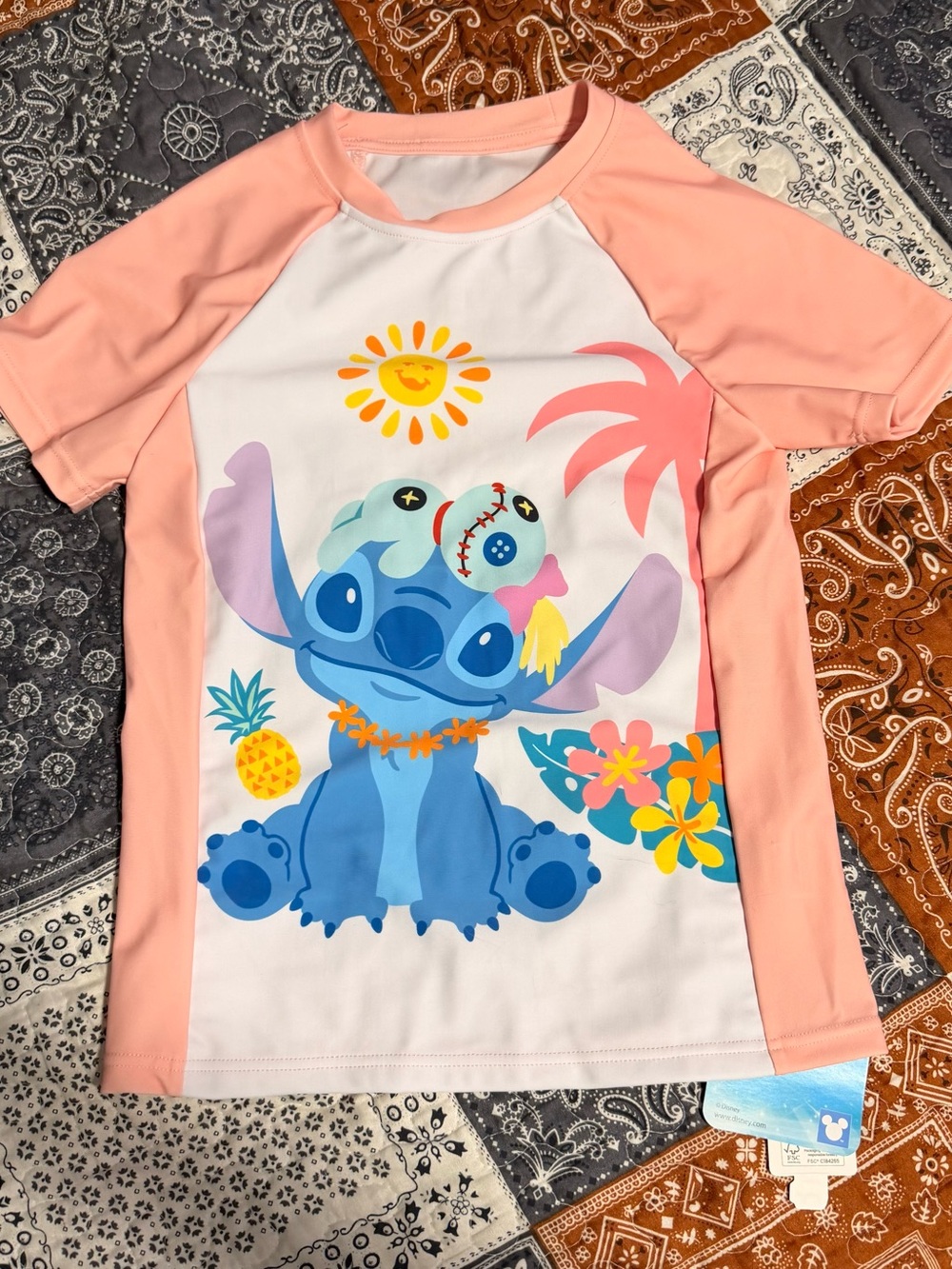 Pat Pat Disney Stitch Girls Size 6-7Y Rash Guard Rashguard New NWT 6 7 S Small